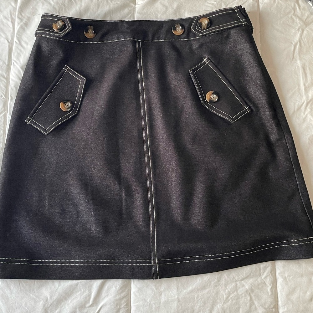 Moon River Black Mini Skirt with Button Accents